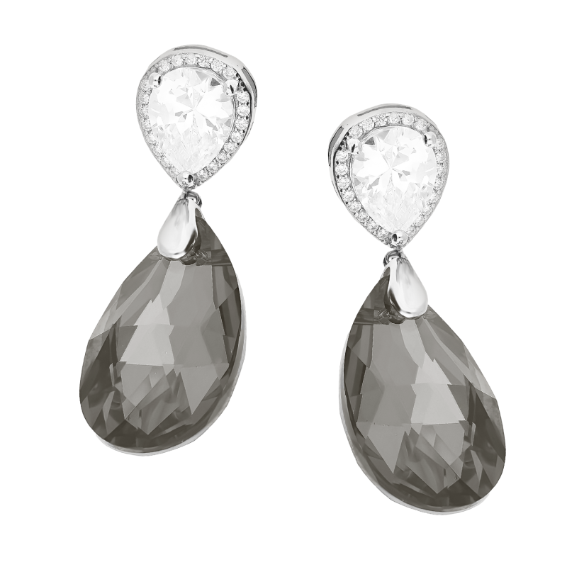 Srebrne kolczyki z czarnym kryształem i cyrkoniami - JubilerSezam.pl