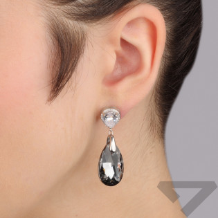 Srebrne kolczyki z czarnym kryształem i cyrkoniami - JubilerSezam.pl