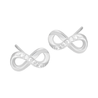 Kolczyki srebrne infinity z białymi cyrkoniami/sztyft AT444-2 próba 925