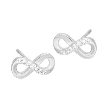 Kolczyki srebrne infinity z białymi cyrkoniami/sztyft AT444-2 próba 925