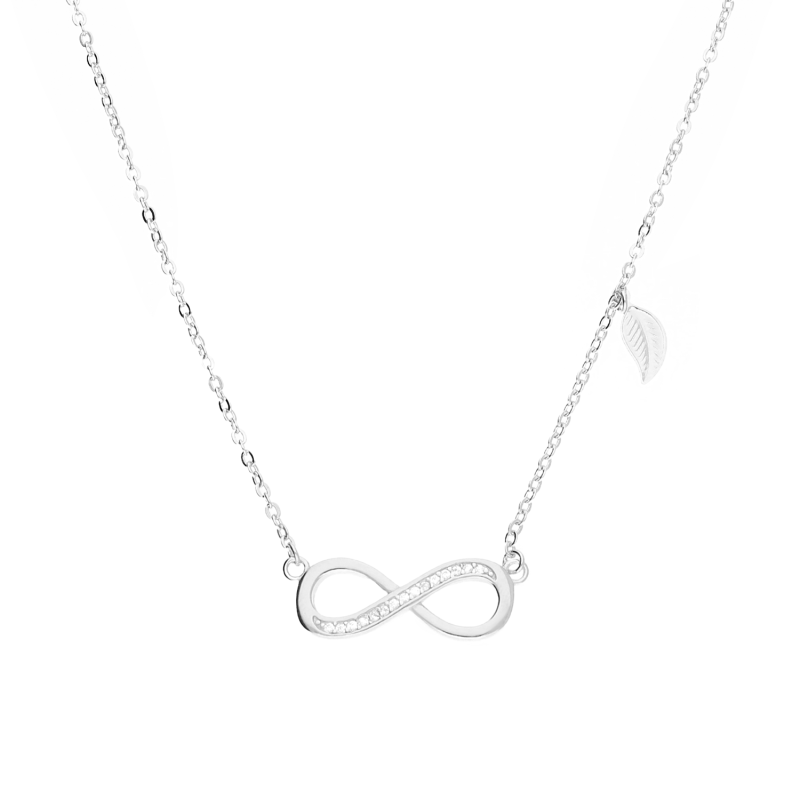 Naszyjnik srebrny infinity z cyrkoniami i listek/anker reg. AT2033 próba 925