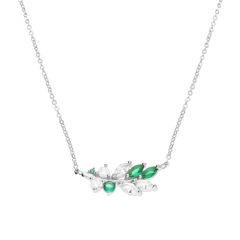 Naszyjnik srebrny gałąź z białymi i zielonymi cyrkoniami/anker reg. AT2035 próba 925