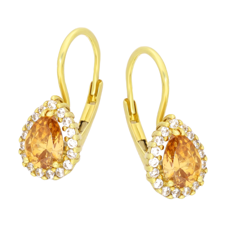 Kolczyki złote kropla z pomarańczową i białymi cyrkoniami/big.zam. DJ 96-3136-1 CIT próba 585