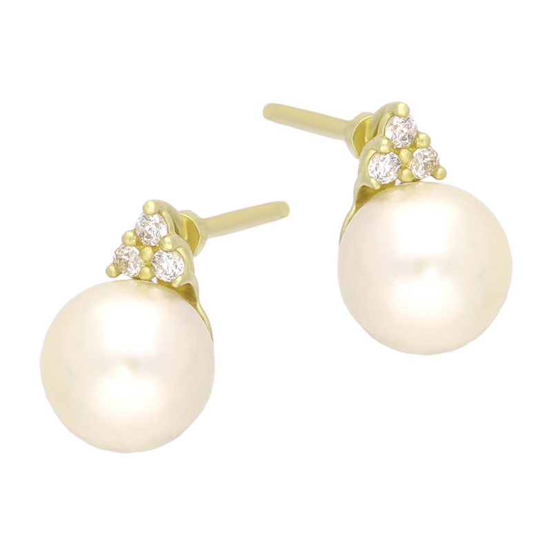 Kolczyki złote z białą perłą i cyrkoniami/sztyft M3-321 6,5-7 próba 585