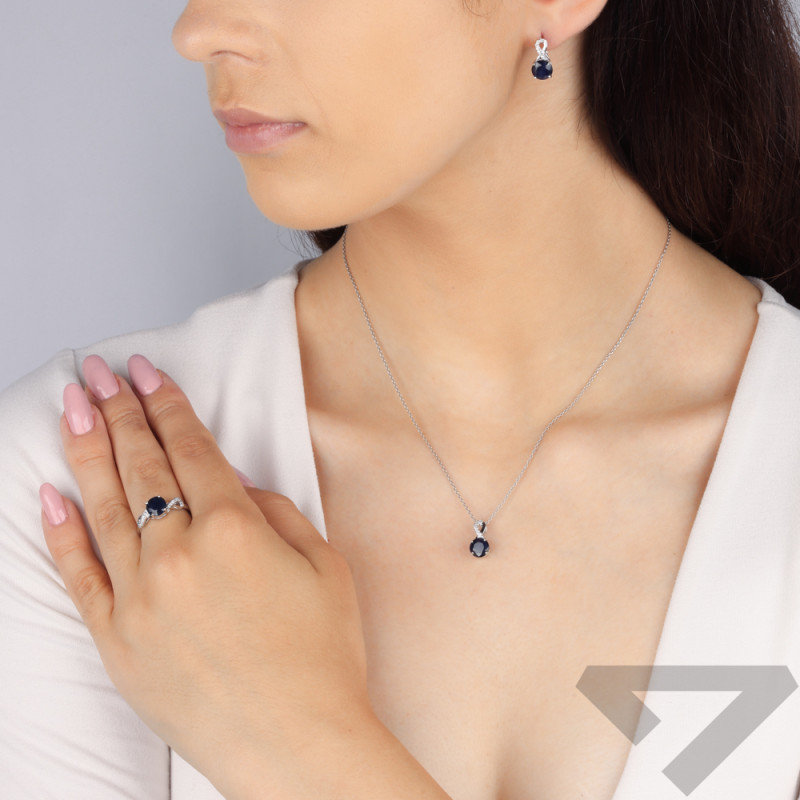 Srebrna zawieszka z szafirem i diamentami - JubilerSezam.pl