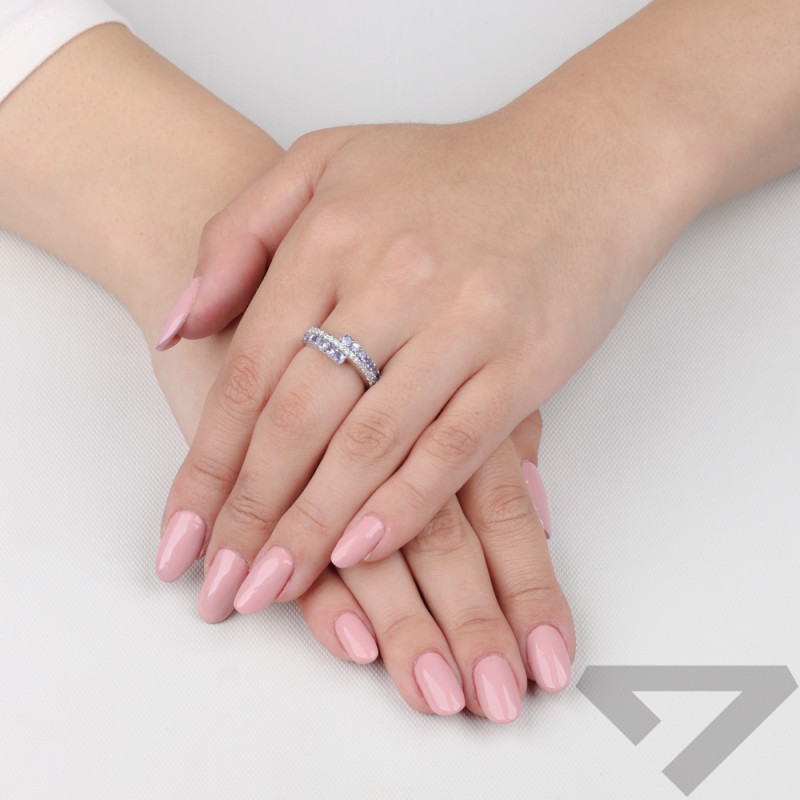 Srebrny Pierścionek z Tanzanitem i Cyrkoniami - JubilerSezam.pl