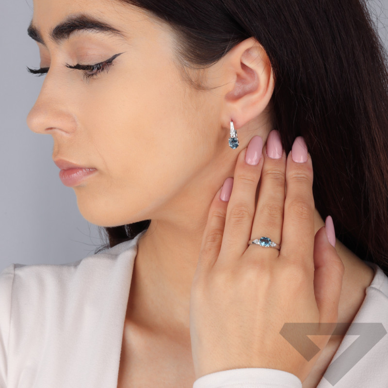 Srebrne Kolczyki z Topazem i Diamentami Lab. pr. 925 - JubilerSezam.pl