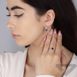 Srebrny Pierścionek z Ametystem i Diamentami Lab - JubilerSezam.pl