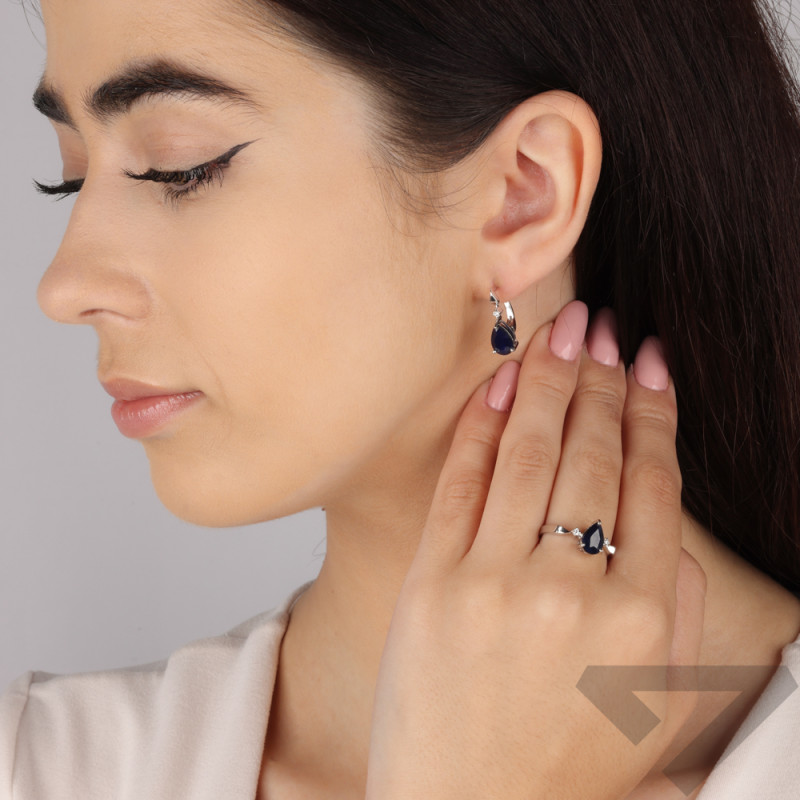 Srebrne kolczyki z szafirem kropla pr. 925 - JubilerSezam.pl