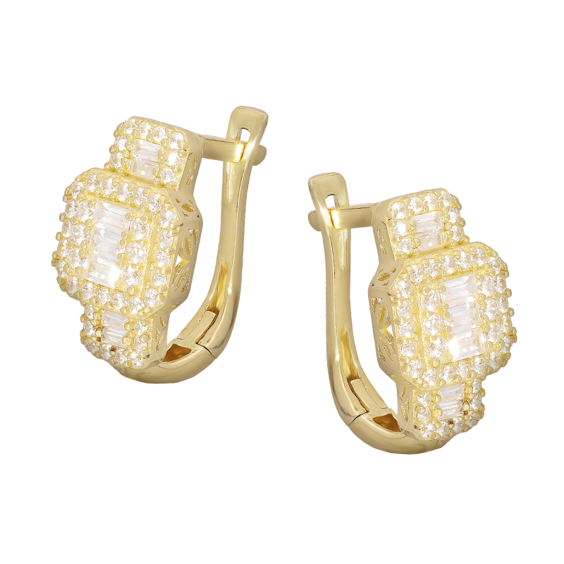 Kolczyki złote kwadratowa markiza z cyrkoniami bagietami/ang.zap. AR CE6466-FCZ próba 585