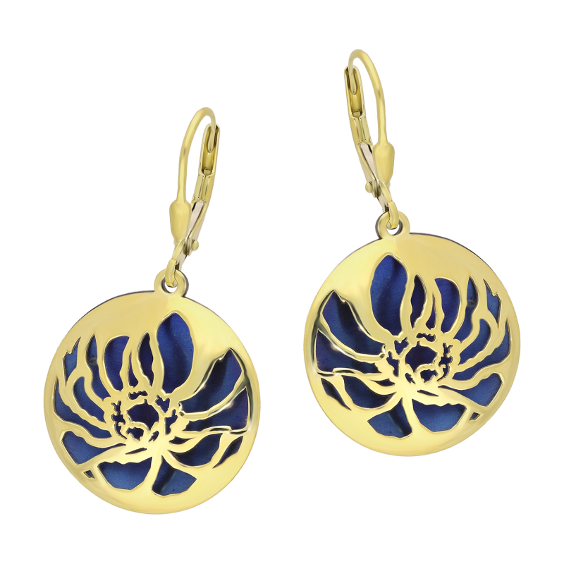 Kolczyki srebrne pozłacane ażurowe koło z tytanem