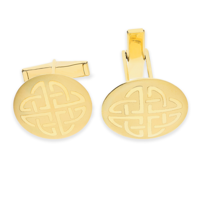 Spinki do mankietów złote matowe koło z węzłem celtyckim