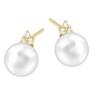 Złote Kolczyki z Perłą i Cyrkoniami pr. 585 - JubilerSezam.pl
