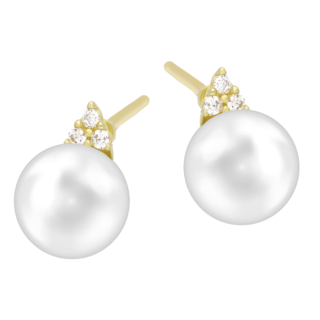 Złote Kolczyki z Perłą i Cyrkoniami pr. 585 - JubilerSezam.pl