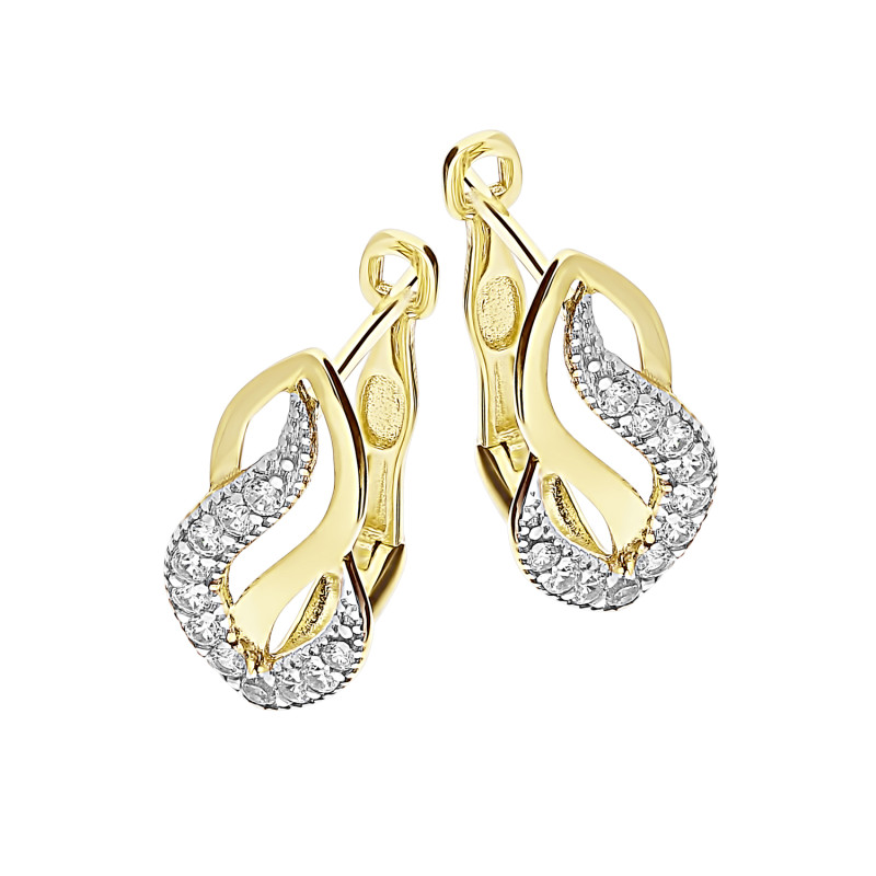 Kolczyki złote blaszki fala z cyrkoniami