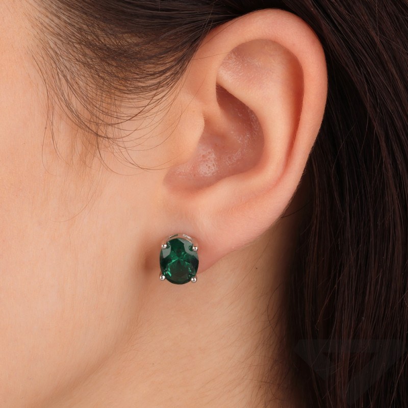 Kolczyki srebrne z zieloną owalną cyrkonią/sztyft