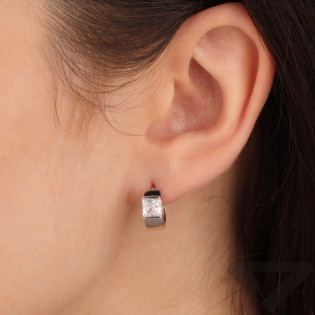 Kolczyki srebrne kółko z kwadratową cyrkonią/zatrzask