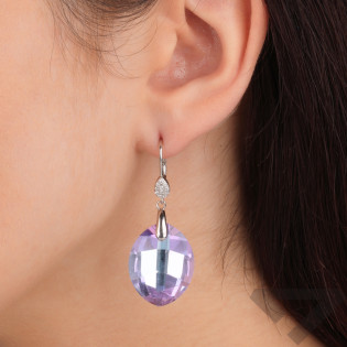 Srebrne kolczyki z fioletowym kryształem i cyrkoniami - JubilerSezam.pl