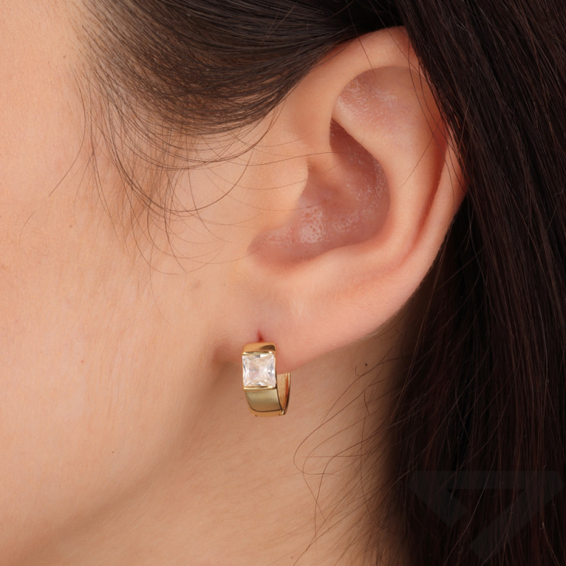 Kolczyki pozłacane kółko z kwadratową cyrkonią/zatrzask