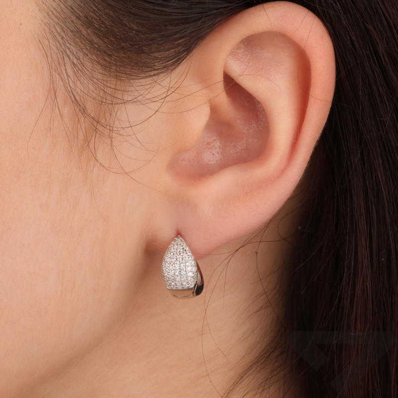 Kolczyki srebrne kółko z białymi cyrkoniami/zatrzask