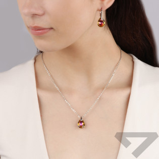 Komplet srebrny kolczyki i zawieszka z żółto-fioletowym kryształem