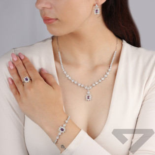 Srebrny Komplet Biżuterii Kwiaty z Cyrkoniami - JubilerSezam.pl