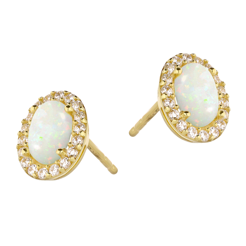 Kolczyki złote biały owal z cyrkoniami/sztyft AR E0690-FCZ-OPL próba 585