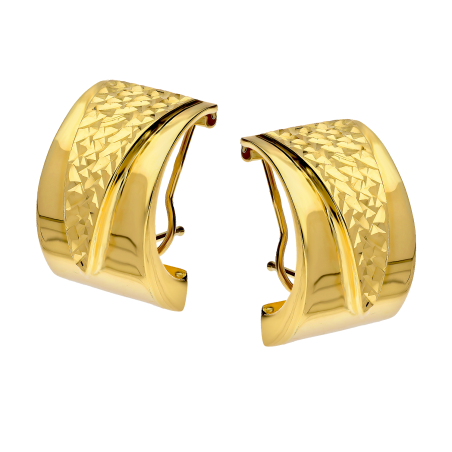 Kolczyki złote gładka blaszka i grawerowany trójkąt/omega M3-348 próba 585