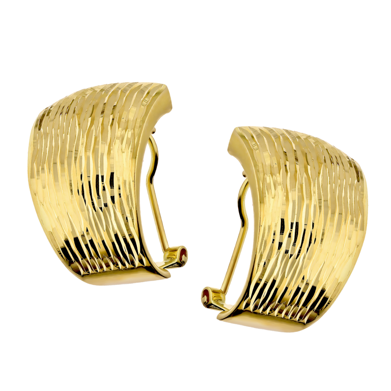 Kolczyki złote zwężane żłobione blaszki/omega M3-352 próba 585