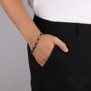 Bransoleta męska "Płotek" z grawerem - Stalowa, czarna - JubilerSezam.pl