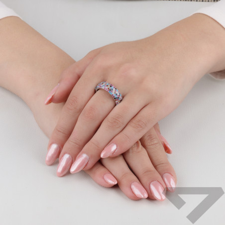 Pierścionek srebrny obrączkowy z kolorowymi cyrkoniami