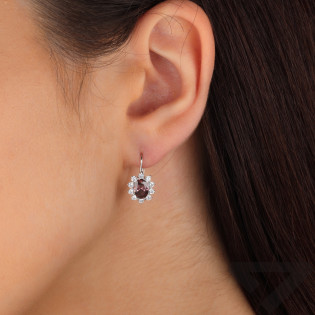 Kolczyki srebrne markiza kwiat z rodolitem jubilerskim