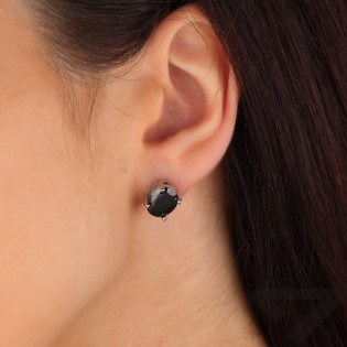 Kolczyki srebrne z czarną owalną cyrkonią/sztyft