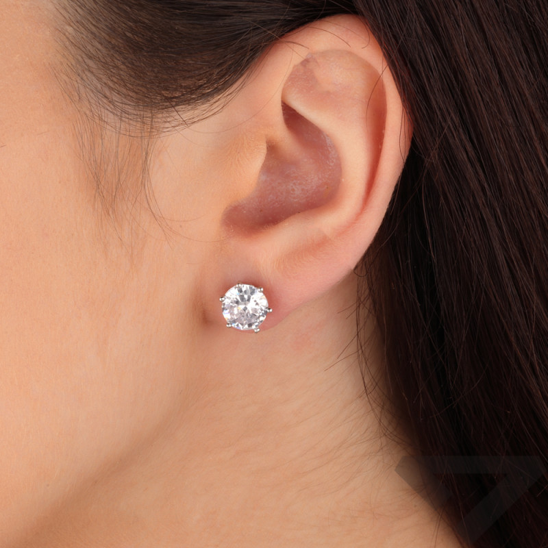 Kolczyki srebrne z białą cyrkonią 8mm/sztyft