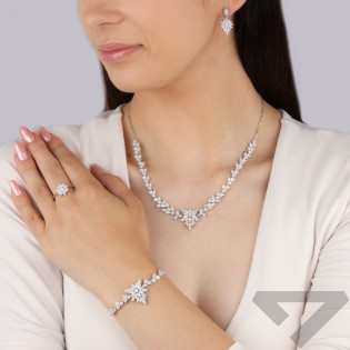 Srebrny Komplet Biżuterii Ślubnej Kwiat z Cyrkoniami - JubilerSezam.pl