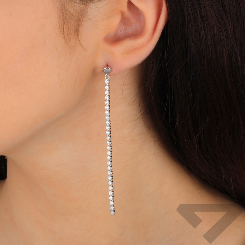 Kolczyki srebrne z rzędem białych cyrkonii/sztyft