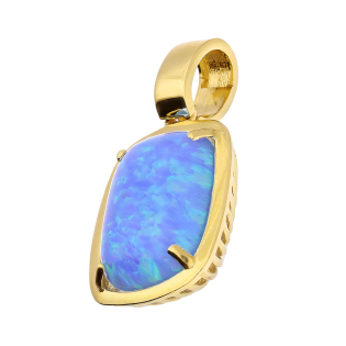 Złota zawieszka z niebieskim opalem prostokątna - JubilerSezam.pl
