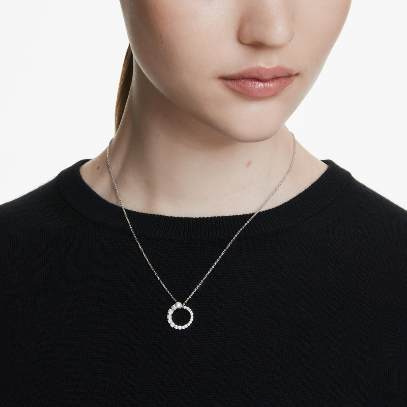 Naszyjnik Swarovski Matrix, Kryształowa Perła, Szlif okrągły, Biały, Powłoka z rodu
