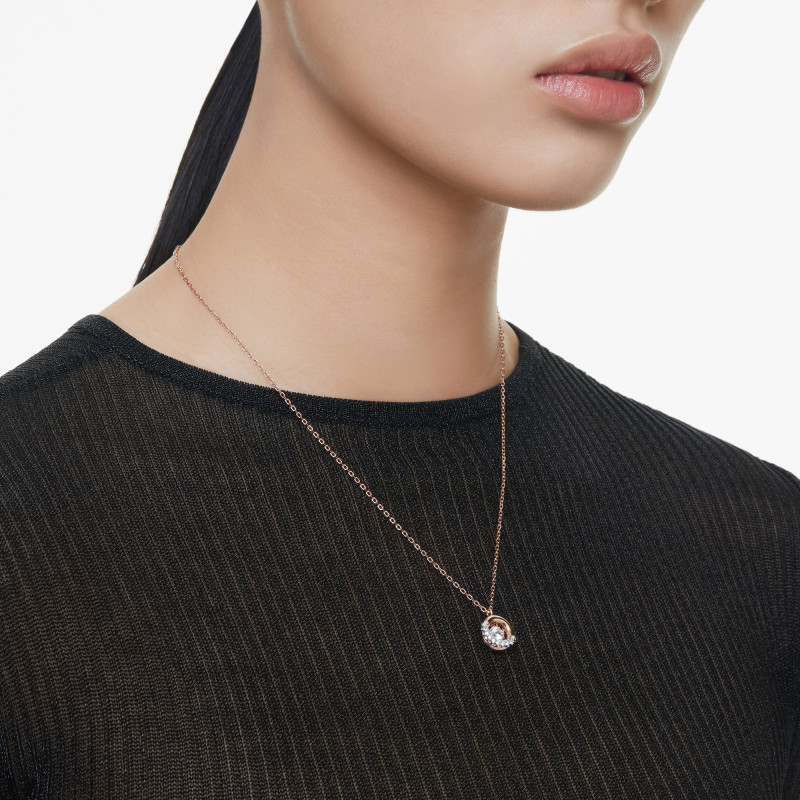 Naszyjnik Swarovski Dextera, Szlif okrągły, Biały, Powłoka w odcieniu różowego złota