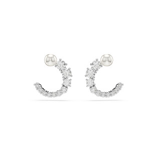 Kolczyki Swarovski kreole Matrix, Kryształowa Perła, Szlif okrągły, Białe, Powłoka z rodu