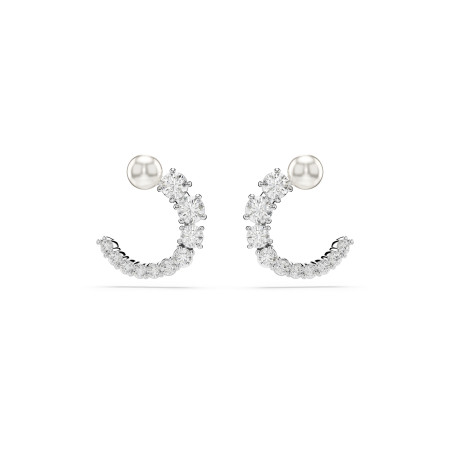 Kolczyki Swarovski kreole Matrix, Kryształowa Perła, Szlif okrągły, Białe, Powłoka z rodu