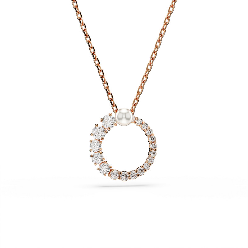 Naszyjnik Swarovski Matrix, Kryształowa Perła, Szlif okrągły, Biały, Powłoka w odcieniu różowego złota