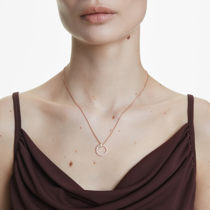 Naszyjnik Swarovski Matrix, Kryształowa Perła, Szlif okrągły, Biały, Powłoka w odcieniu różowego złota