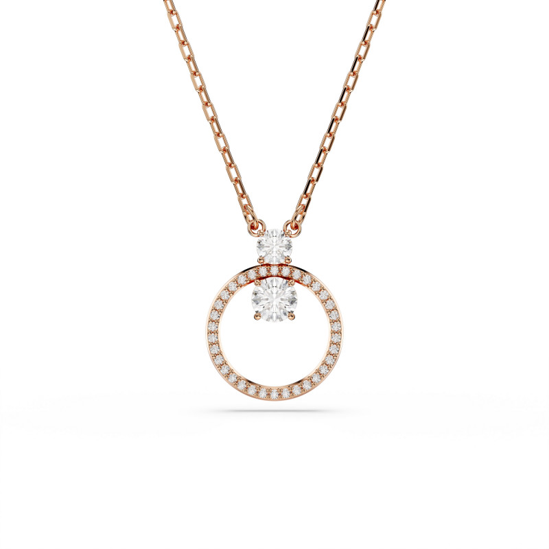 Naszyjnik Swarovski Constella, Oprawa brukowa, Szlif okrągły, Biały, Powłoka w odcieniu różowego złota