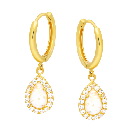 Złote Kolczyki Kreole z Opalem Jubilerskim pr. 375 - JubilerSezam.pl