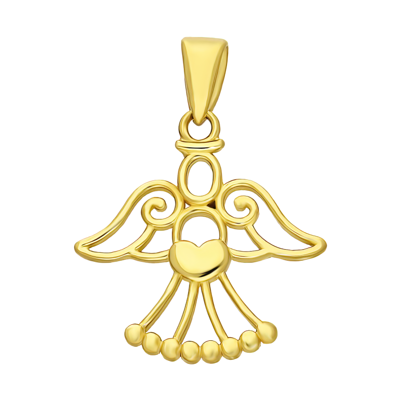 Medalik złoty anioł ramka z sercem, złoto próby 585