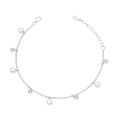 Bransoleta srebrna białe cyrkonie i gładkie kulki HS2203 próba 925