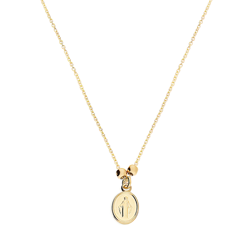 Naszyjnik złoty Niepokalana w owalu i gładkie kulki/rolo reg. M3-394 próba 585