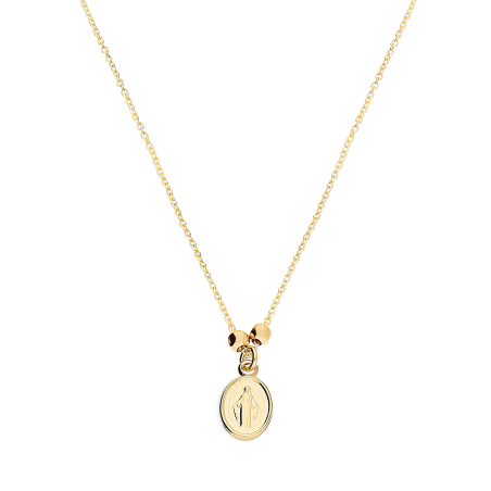 Naszyjnik złoty Niepokalana w owalu i gładkie kulki/rolo reg. M3-394 próba 585