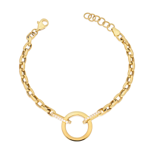 Bransoletka złota koło ramka i owale z cyrkoniami